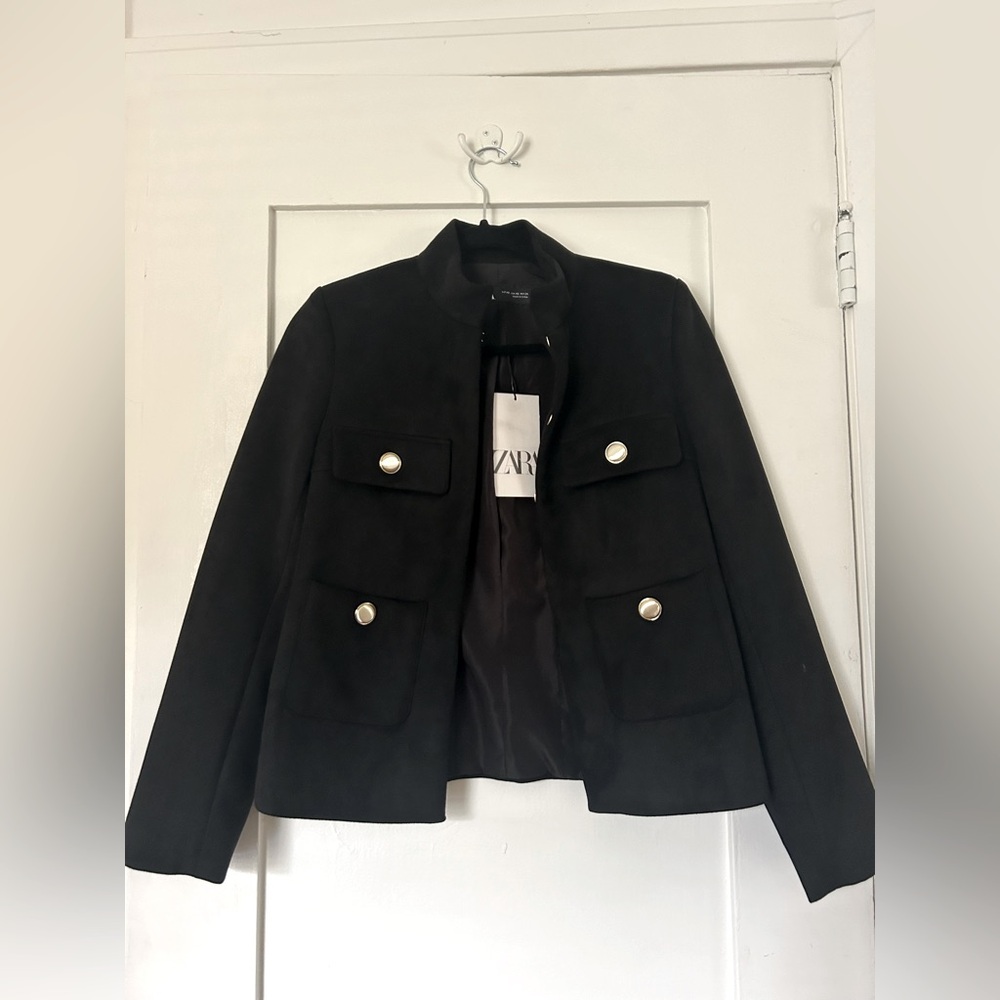 Zara Black Military-Style Pocket Jacket